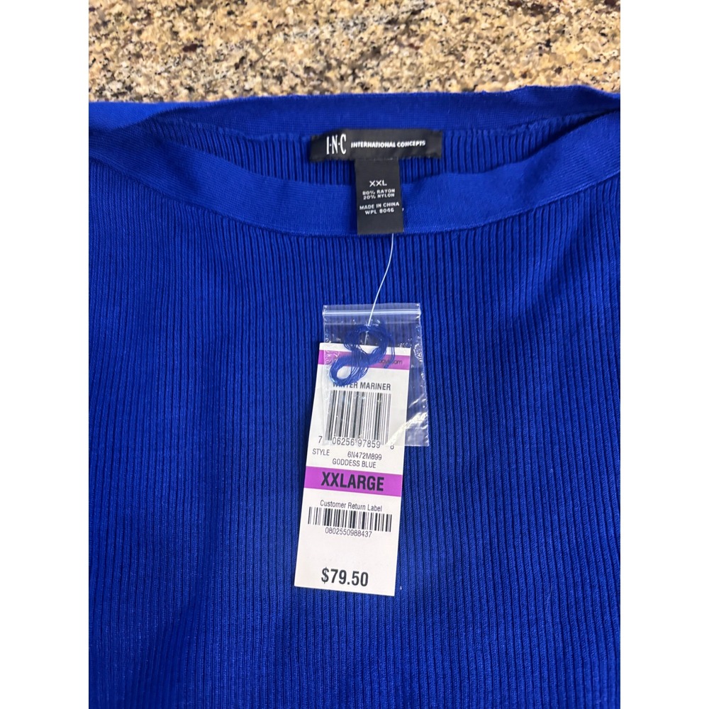 NWT INC International Concepts Blue Lace Up Sleeve Ribbed Knit Sweater Top XXL - Picture 4 of 9